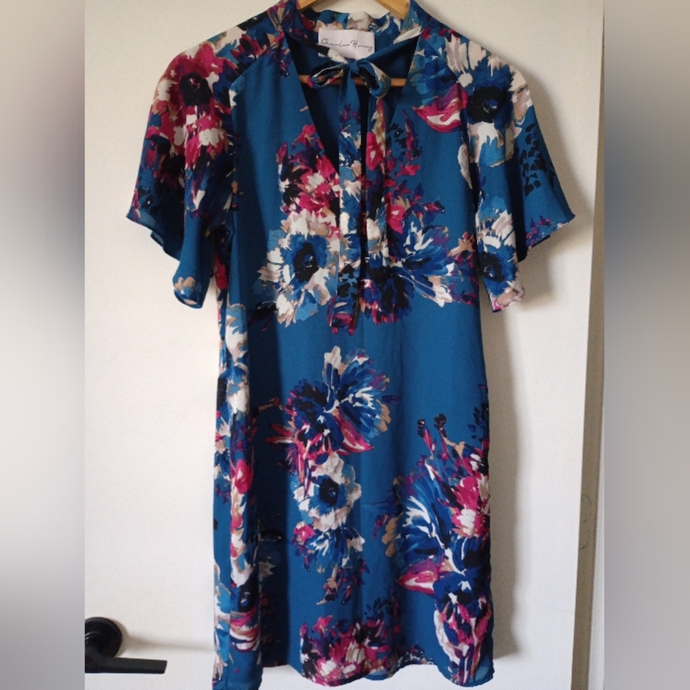 Floral Dark Teal Blue Dress Size XS